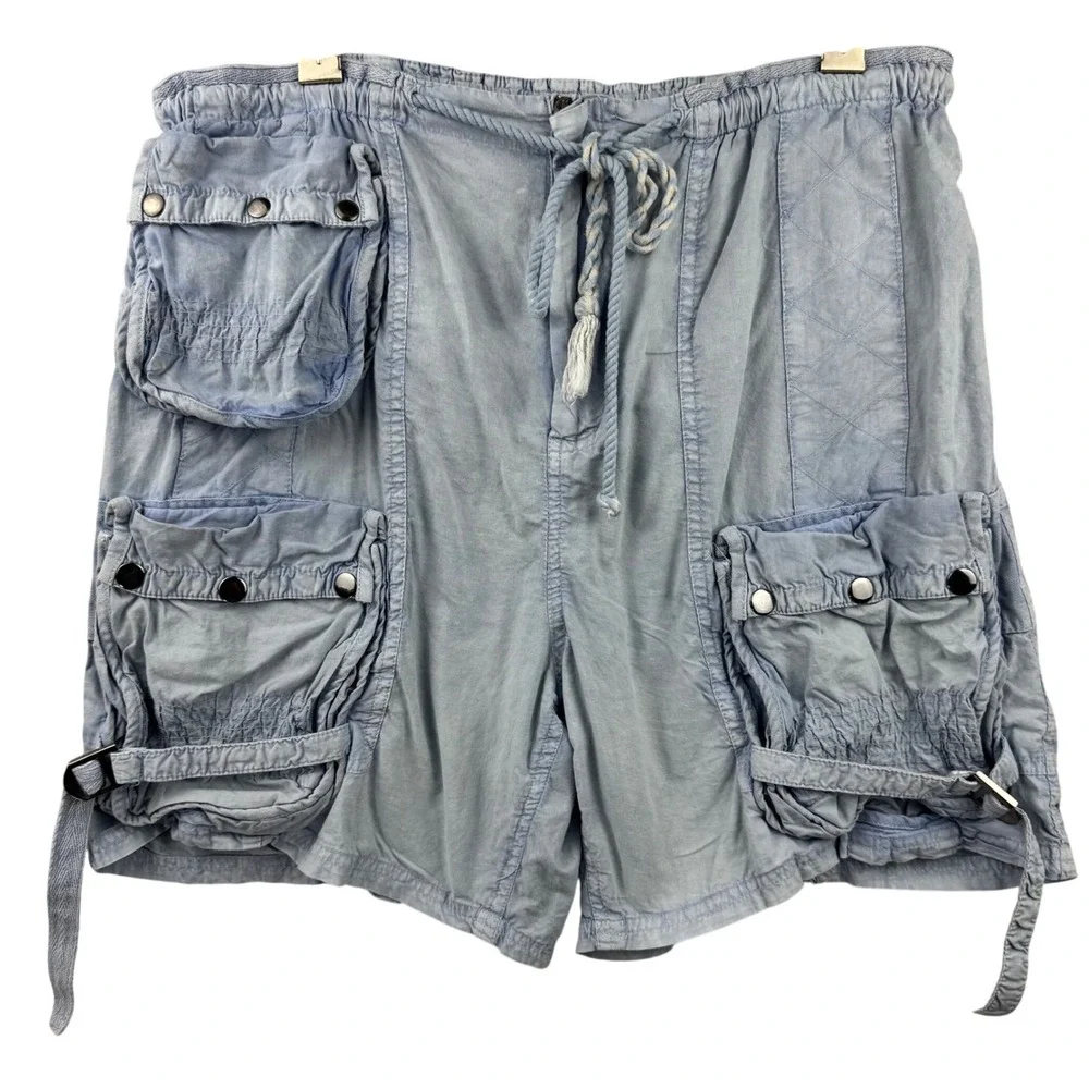 Free People Cargo Shorts Women Medium Blue Distressed Utility Gorpcore Summer